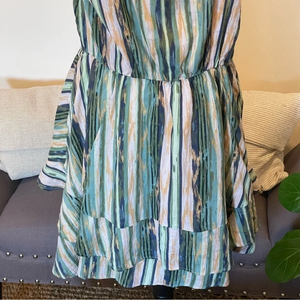 FREE PEOPLE ASYMMETRICAL SHOULDER PRINT DRESS NEUTRAL COMBO Sz L